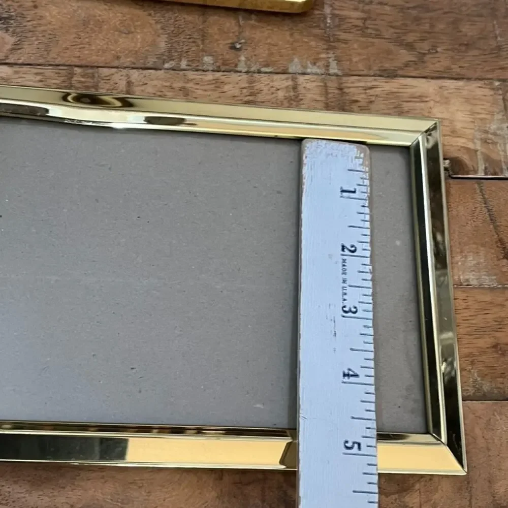 Vintage Solid Brass Striped Metal Gold Photo Frames Fits 5x7 Photos Minimalist
